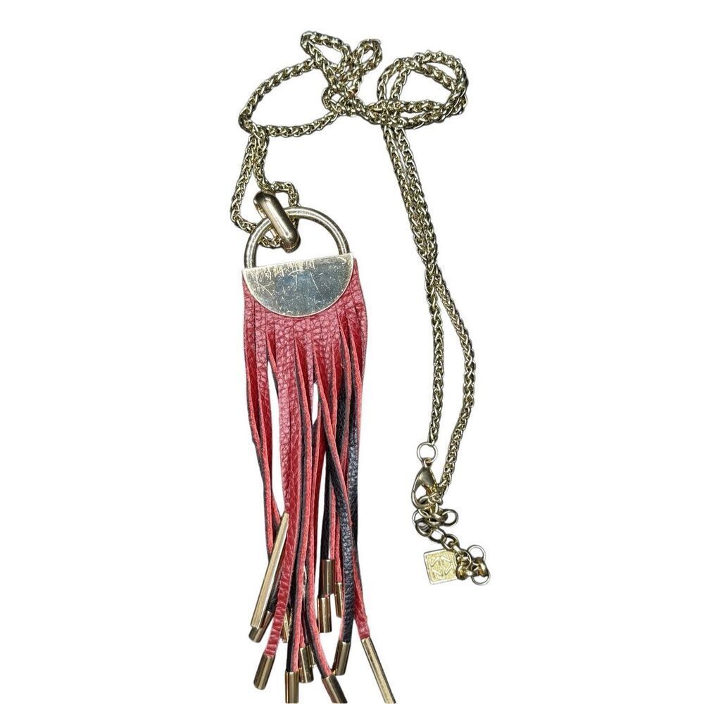 Anthropologie Gold with Leather Tassel Statement Necklace